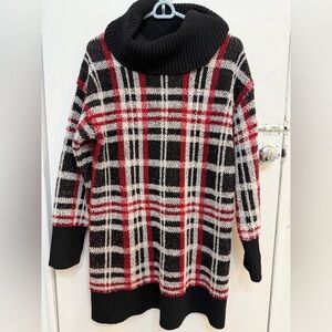 SO Red and Black Plaid Cowl Neck Sweater